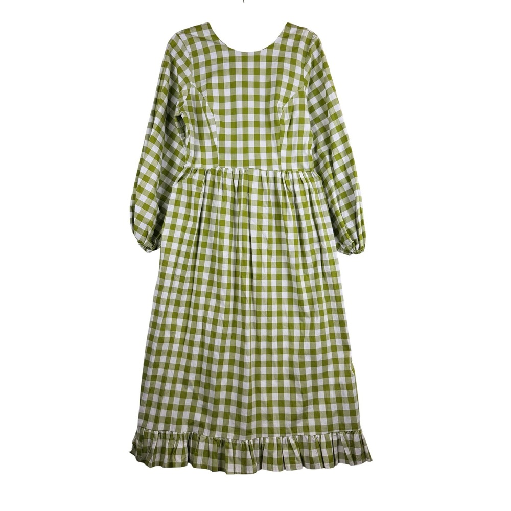 Megan Crosby Green Gingham Grace Midi Dress Handmade Organic Cotton Sz M Prairie